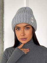 Шапка крупної в'язки з відворотом на флісі INNOE 950234-1 Світло-сірий