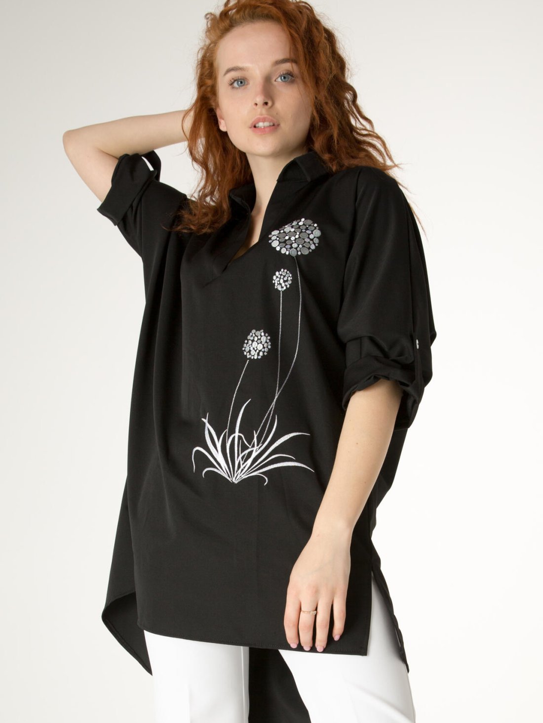 Черная блуза-туника Innoe с вышивкой-1