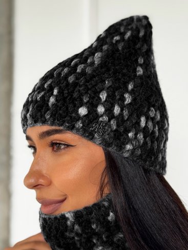 Затишний жіночий комплект шапка та бафф крупної в’язки INNOE 950591-1 Чорний - Купити