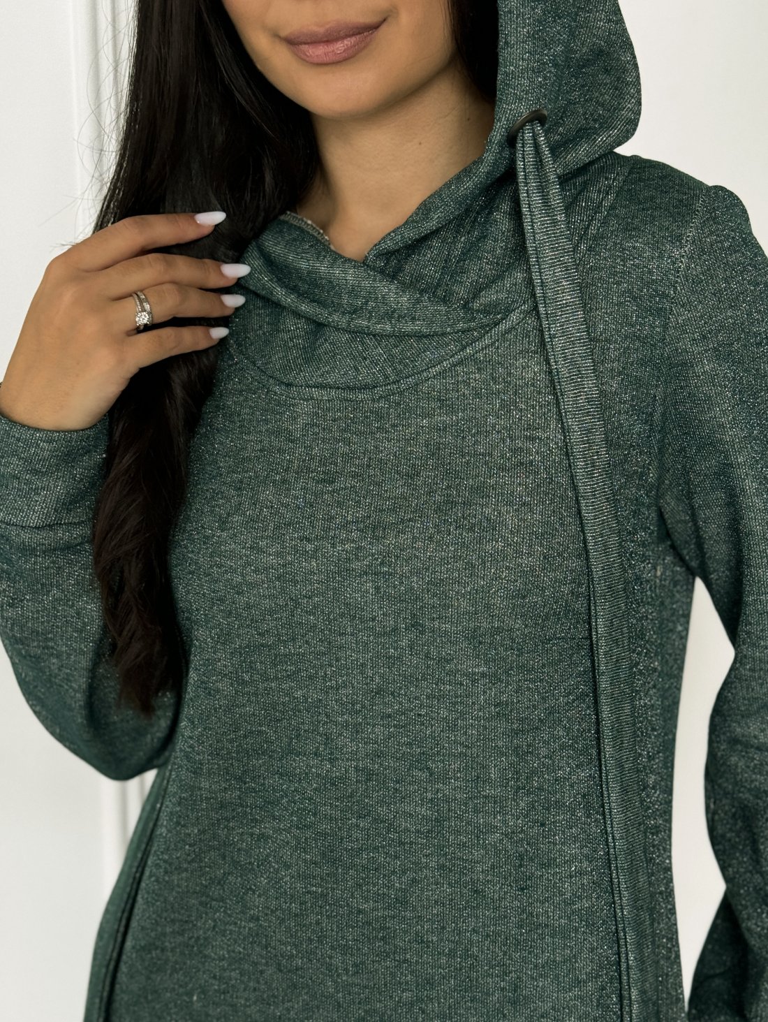 Тепле жіноче плаття-худі з турецької тринитки люрексом і начосом INNOE 270587-1Зелений