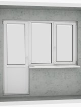 Выход на лоджию (балкон): бюджетный классический белый металлопластиковый балконный блок (дверь без режима проветривания, открывается 1 половинка окна)