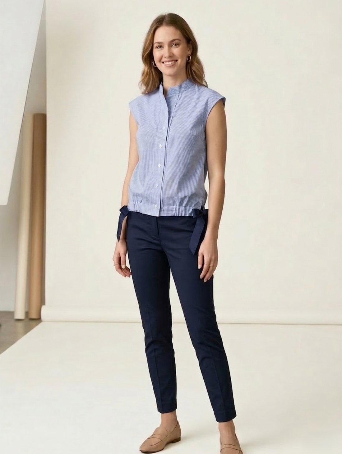 Жіноча сорочка з котону у клітину для щоденного стилю INNOE 630002-1 Блакитний