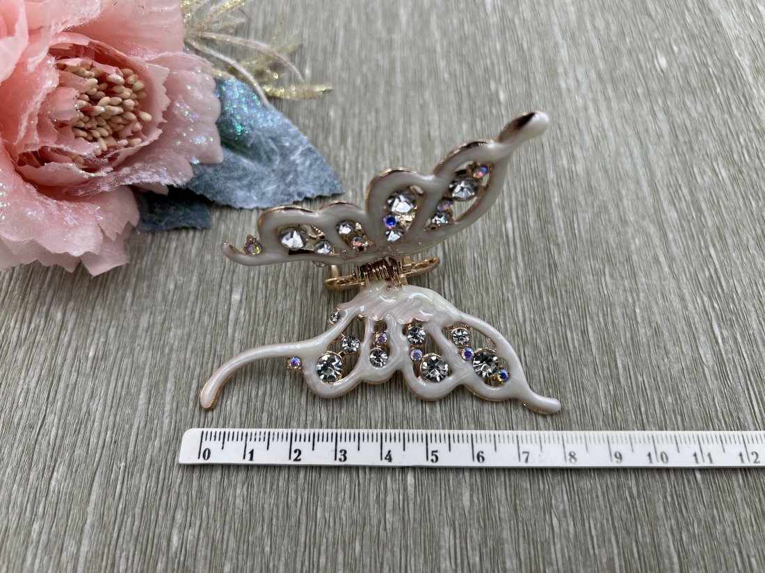 Краб для волосся метелик метал ,золото з камінням 8см. - Кристалік
