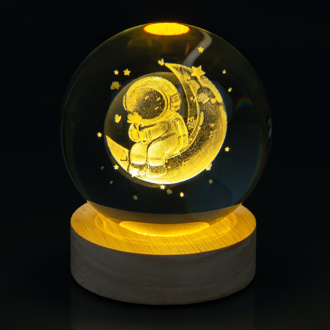 Нічник скляна куля Космонавт з Квіткою 8 см