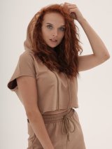 Молодіжний костюм шорти та кофта з капюшоном з турецької двунитки INNOE 2101141 Бежевий - Купити