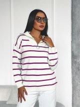 Повсякденний светр у смужку з застібкою-блискавкою INNOE 300064-1 Малиновий