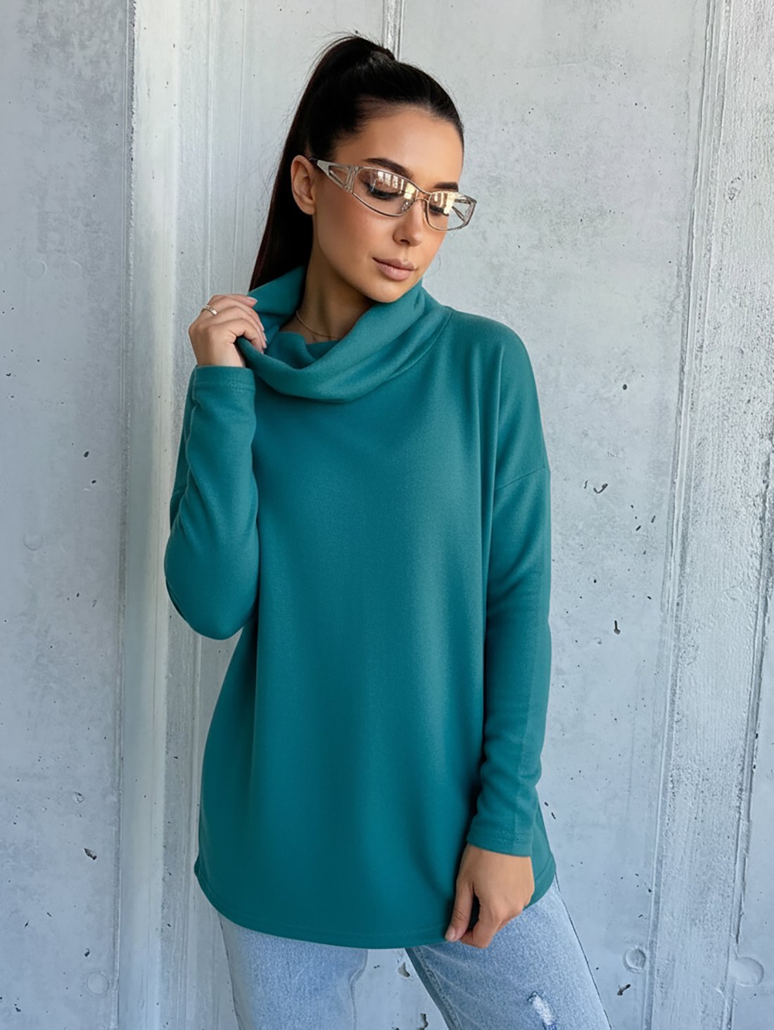 Комфортна туніка з трикотажу джерсі 230222-4 Морська хвиля - Innoe