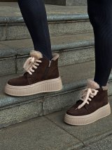 Жіночі замшеві черевики з хутром на платформі INNOE 777562-1 Коричневий