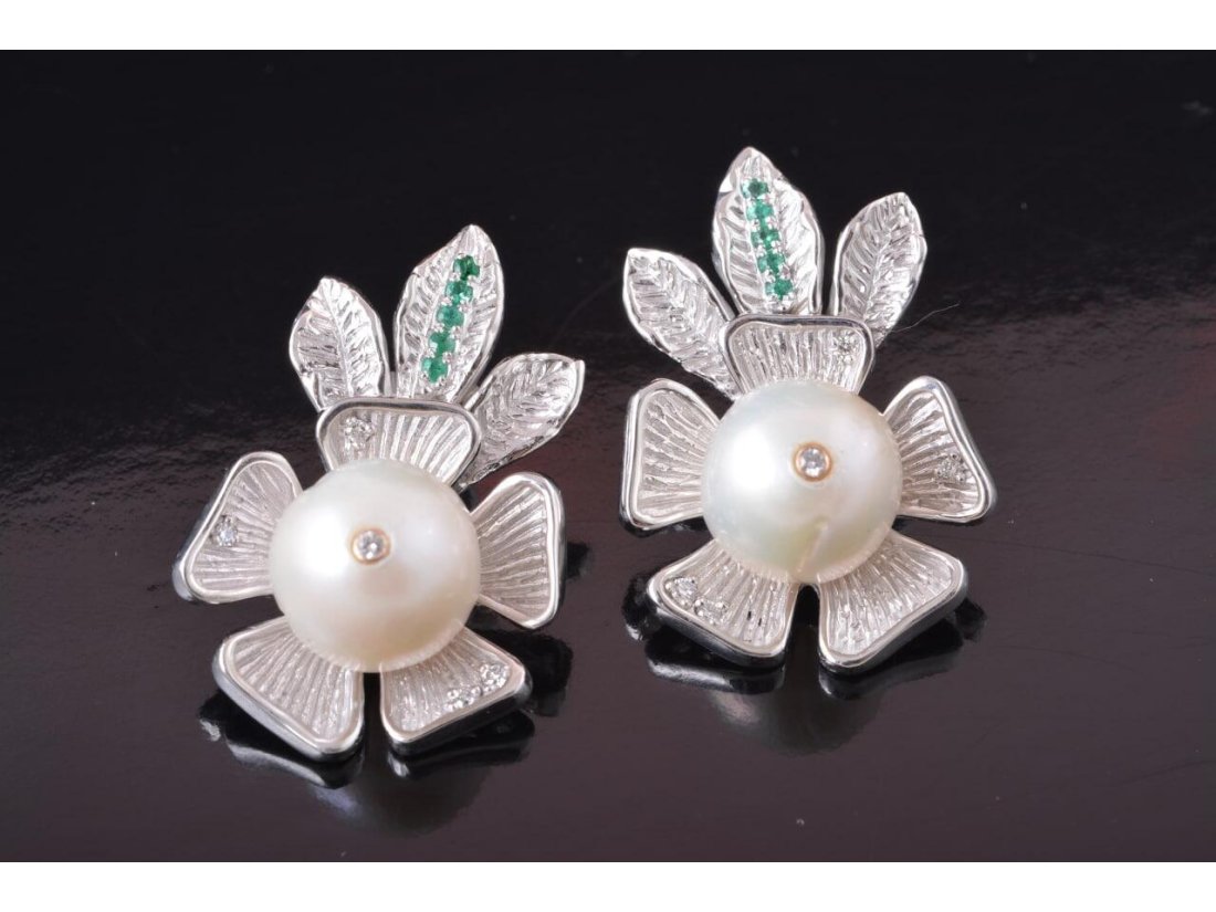 Гарнітур "Перлинова квітка" , біле золото - Фото5 Гарнітур "Перлинова квітка" , біле золото