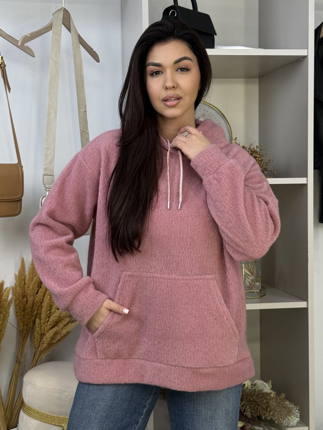 Худі oversize Fluffy Lurex — комфорт із легким блиском INNOE 300018-2 Темно-рожевий - Купити