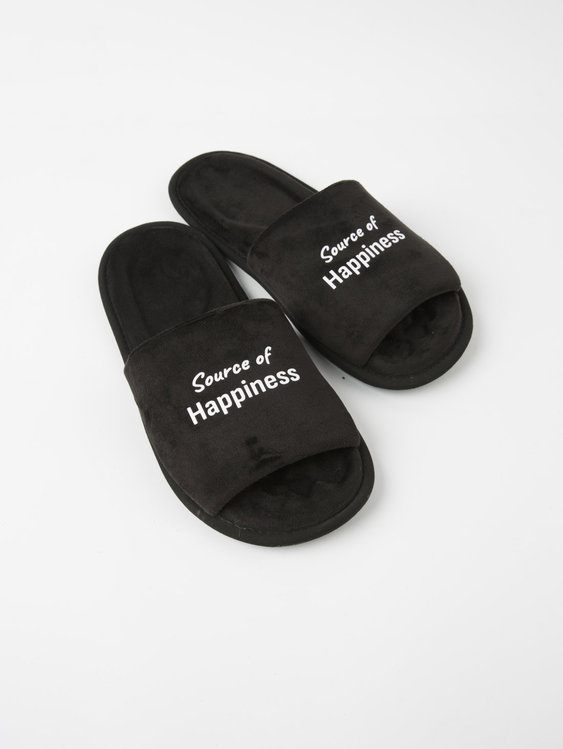 Чоловічі домашні капці Класичні з принтом Source of happiness, відкриті Чорні анатомічні