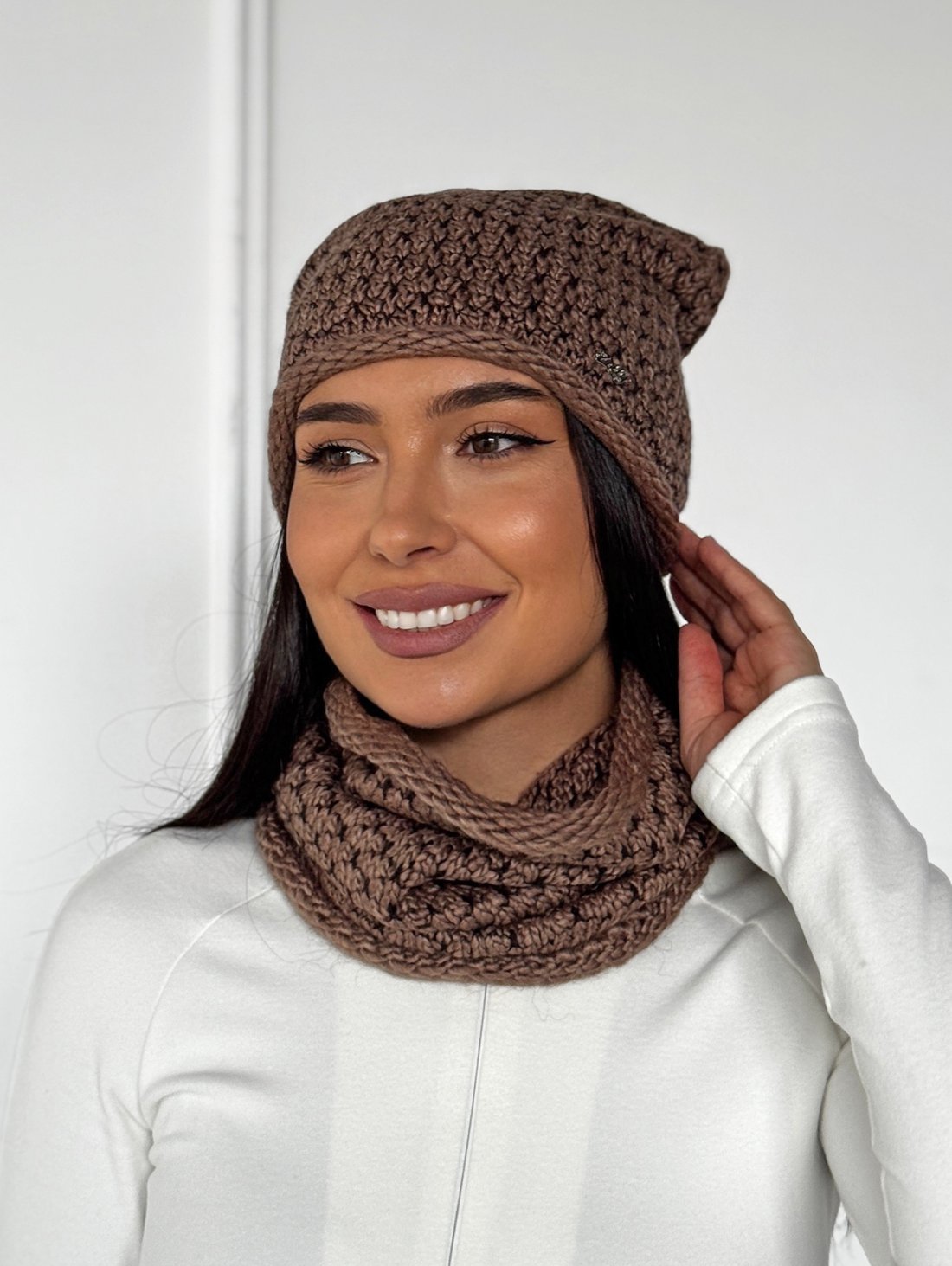 Жіночий демісезонний комплект — шапка та бафф INNOE 950065-1 Капучино - Купити