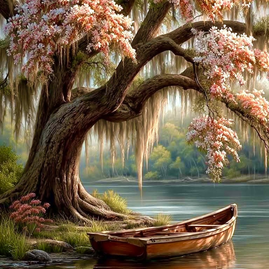 Дерево с лодкой 40х50 оптом, фото 1331