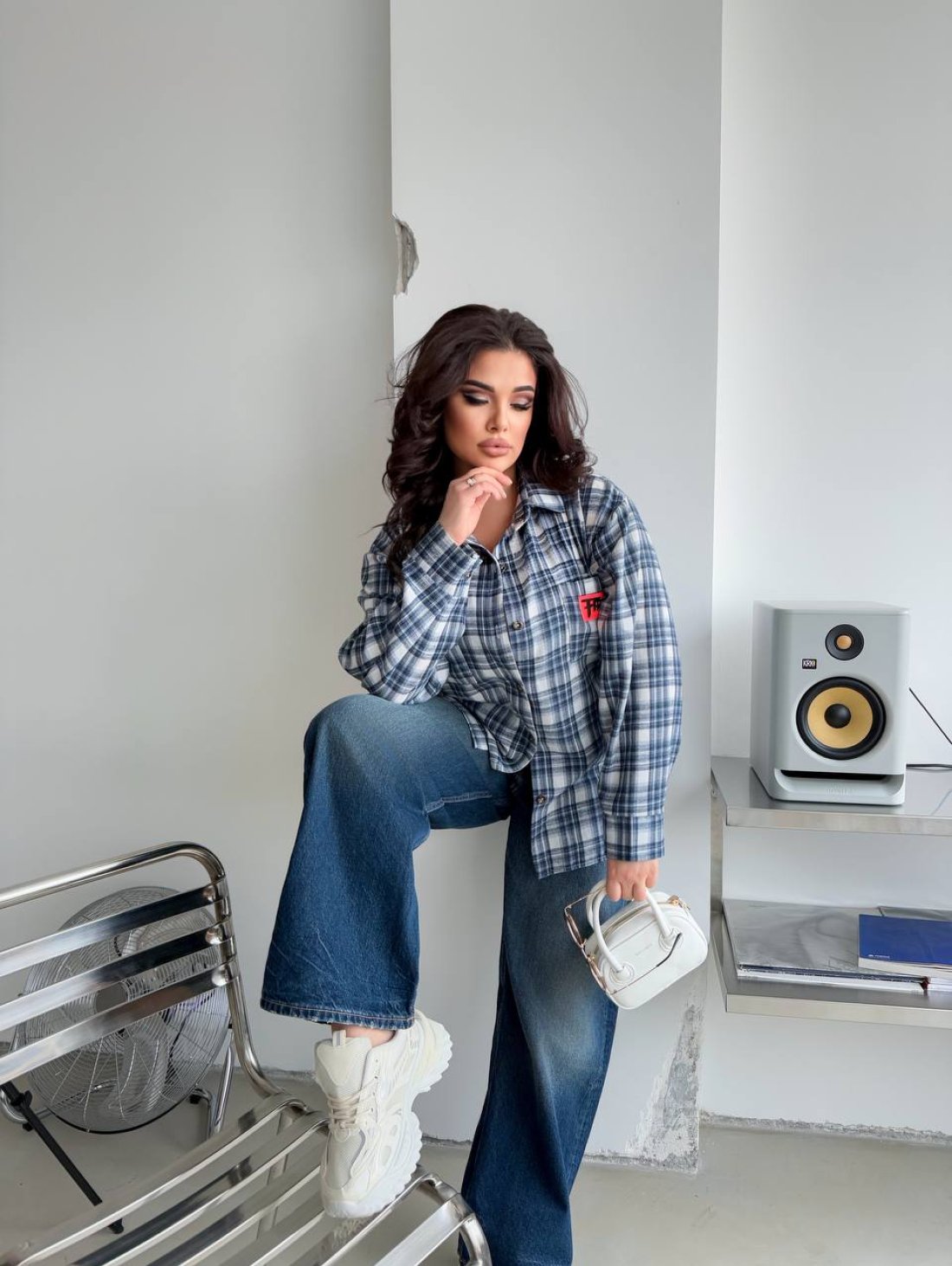 Повсякденна жіноча сорочка у клітинку з тіару INNOE 300062-1Синій