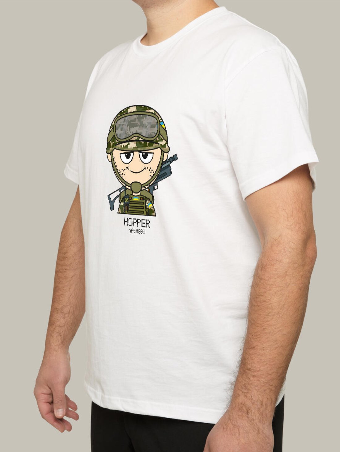 Чоловіча футболка, біла з принтом аватара Military Hopper 808 - Футболки з принтами - Hopper