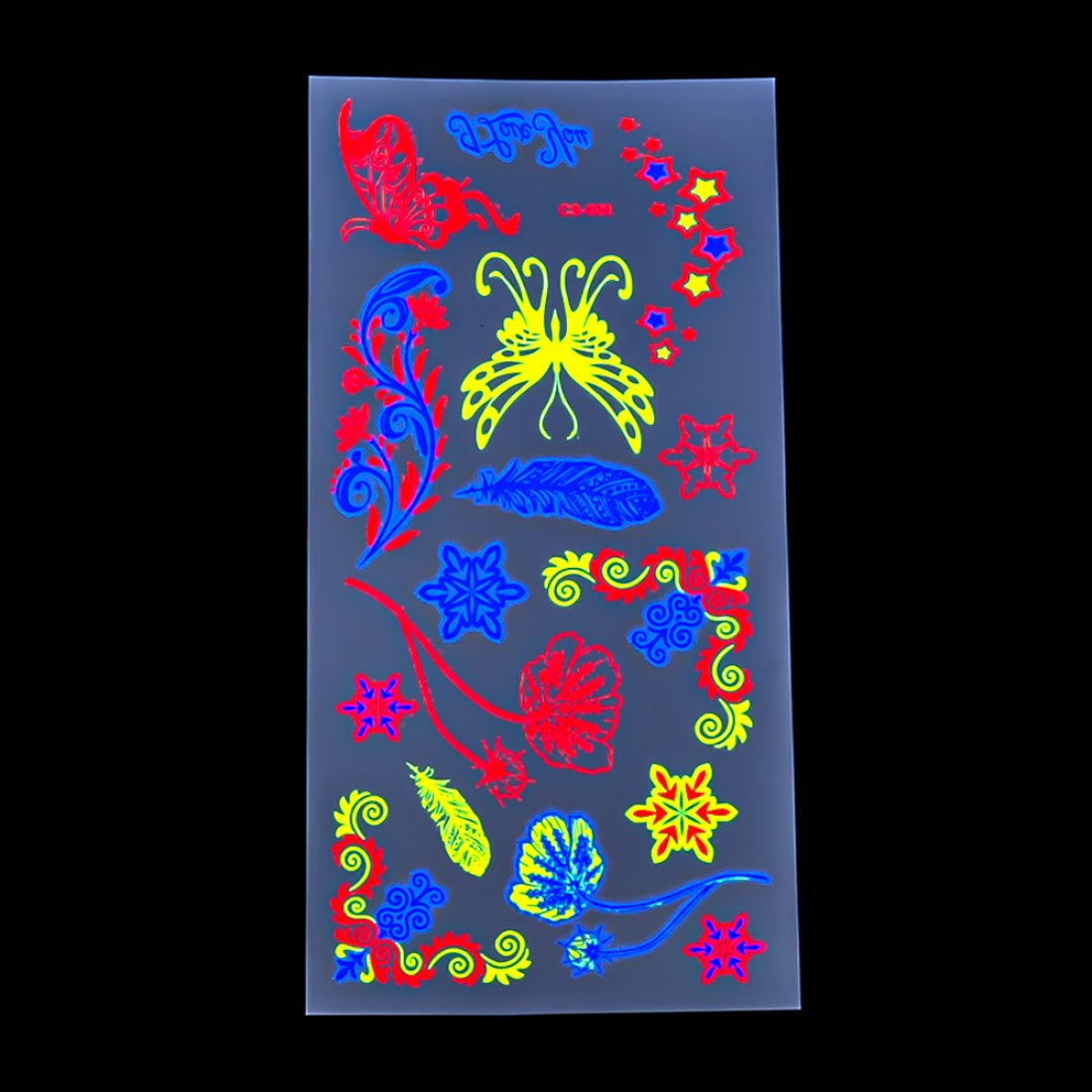 Неонові татуювання Метелики та Пір'я 21 см