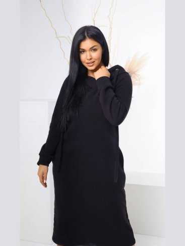 Сукня вільна тринитка з начосом і капюшоном INNOE 300035-1 Чорний - Купити