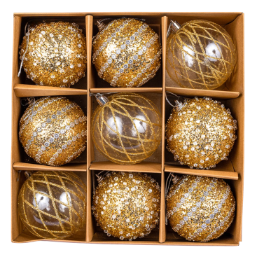Ялинкові кулі золоте сяйво 7 см, 9 шт., набір - Купити