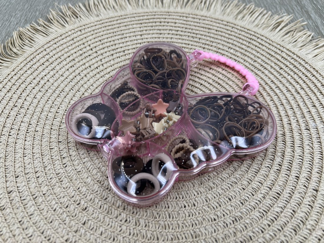 Дитячий набір заколок та резинок у коробочці коричневі. Метелик - Кристалік