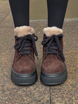 Жіночі замшеві черевики з хутром на високій підошві INNOE 777562-3 Шоколадний