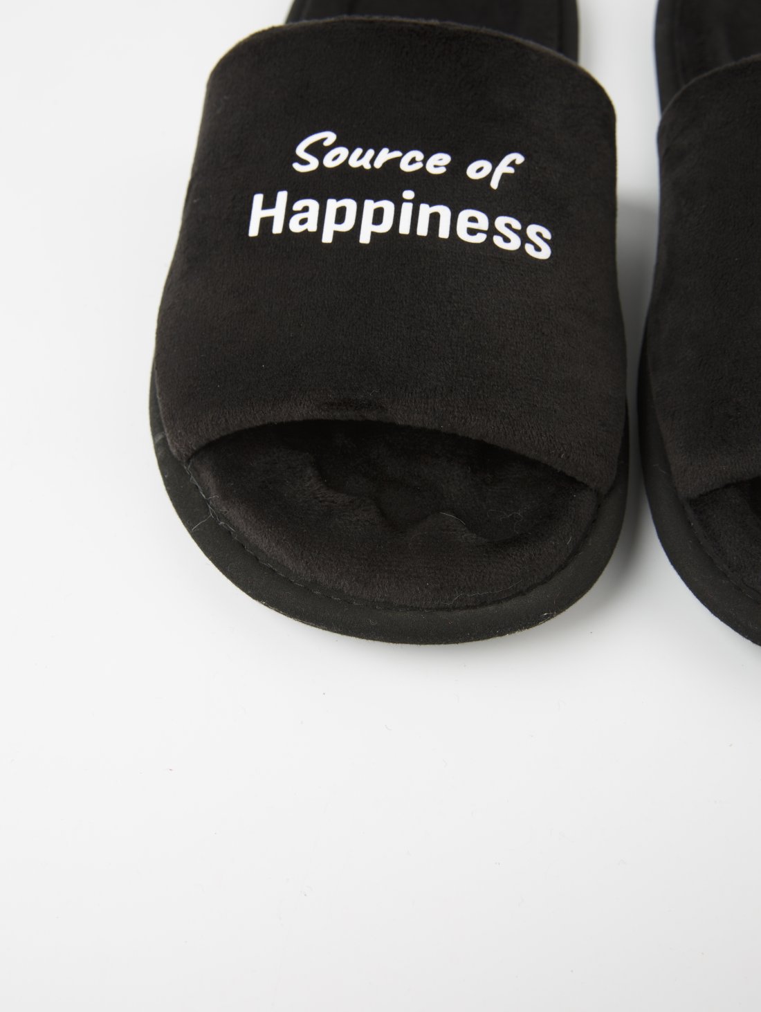 Чоловічі домашні капці Класичні з принтом Source of happiness, відкриті Чорні анатомічні