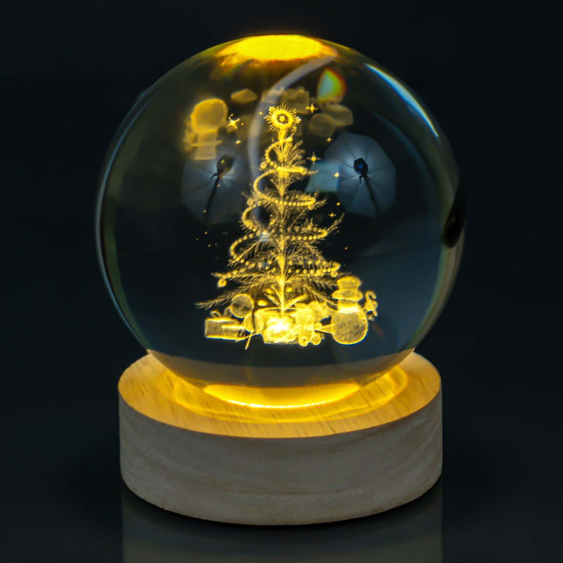 Нічник скляна куля Ялинка з подарунками 8 см