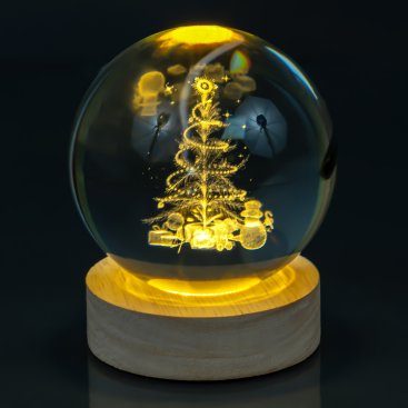Нічник скляна куля Ялинка з подарунками 8 см - Купити
