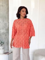 Стильна мереживна туніка oversize INNOE 230241-1 Кораловий