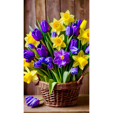 Алмазна мозаїка тюльпани та нарциси 40*50 см - Купити