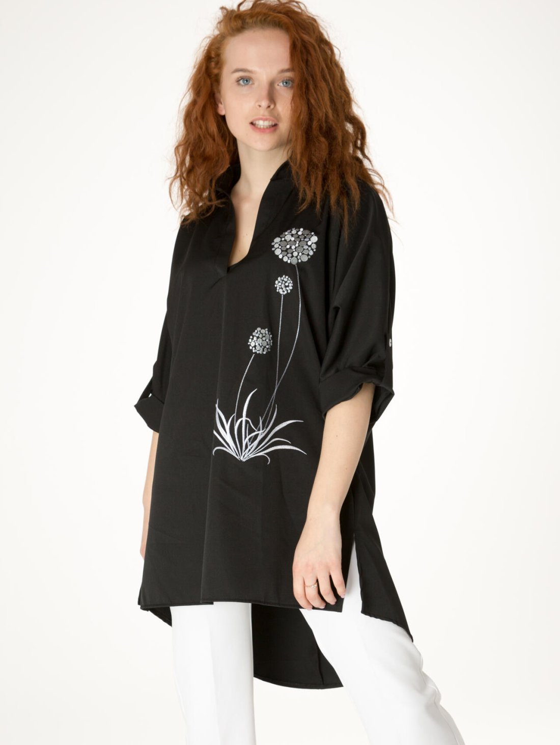 Черная блуза-туника Innoe с вышивкой-2