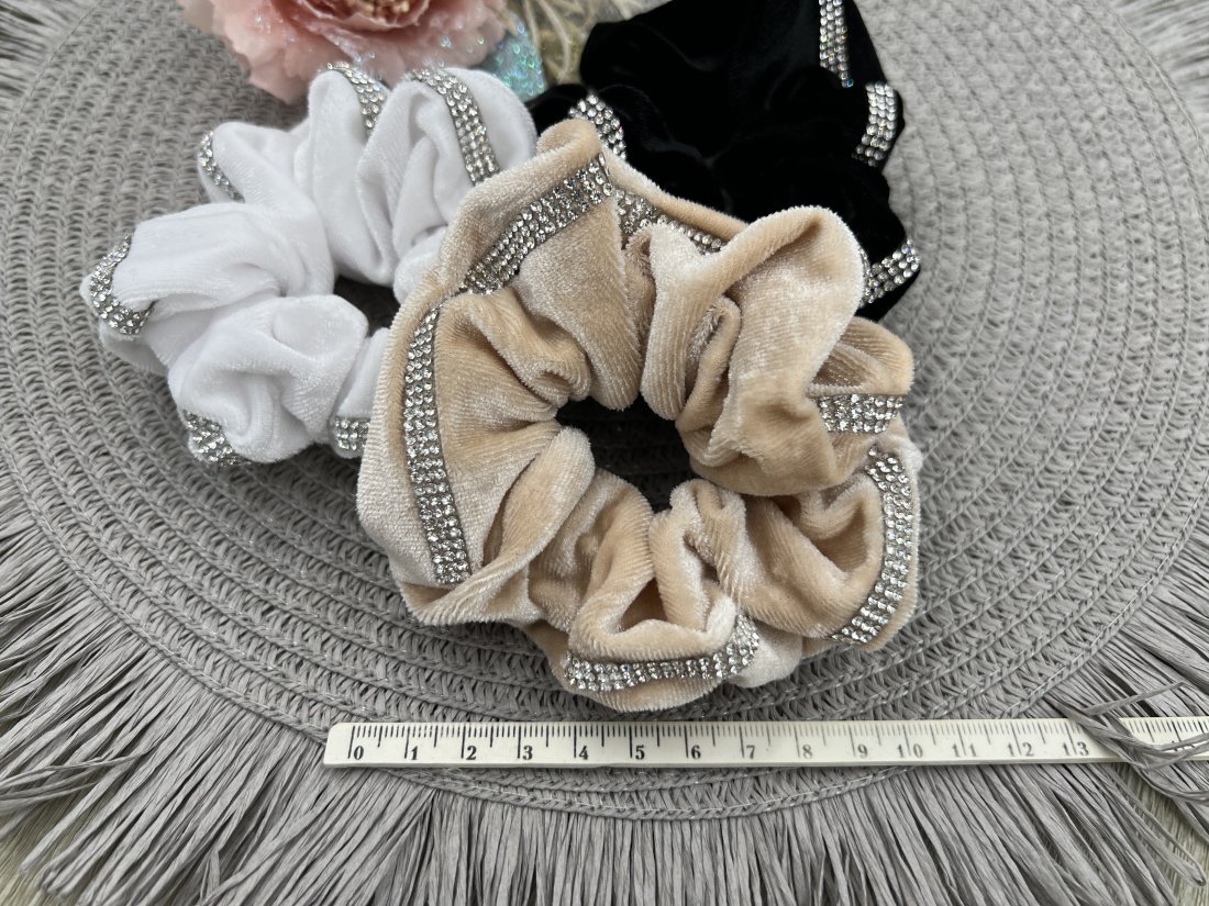 Резинки для волосся велюрова з камінням - Кристалік