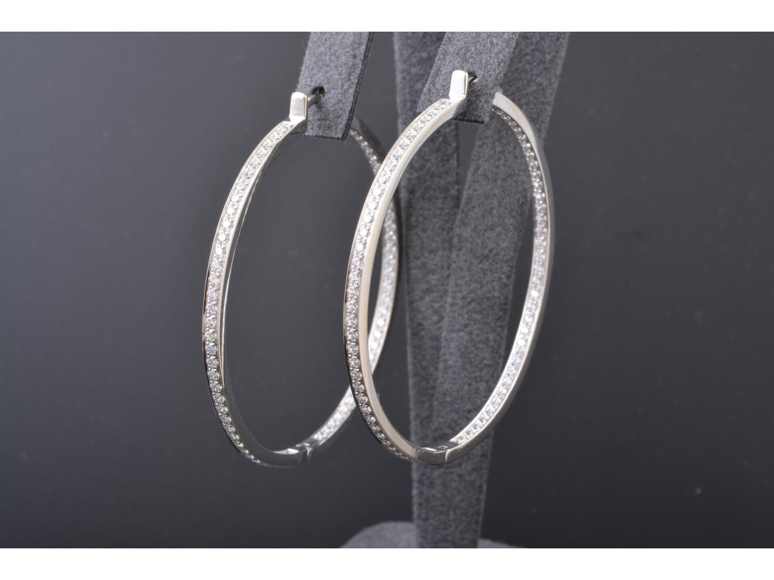 Сережки-кільця із камінням, біле золото