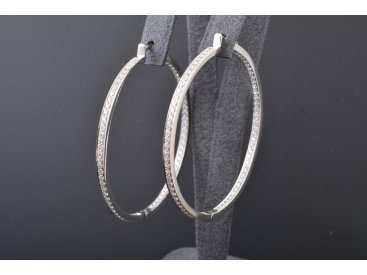 Сережки-кільця із камінням, біле золото - Купити