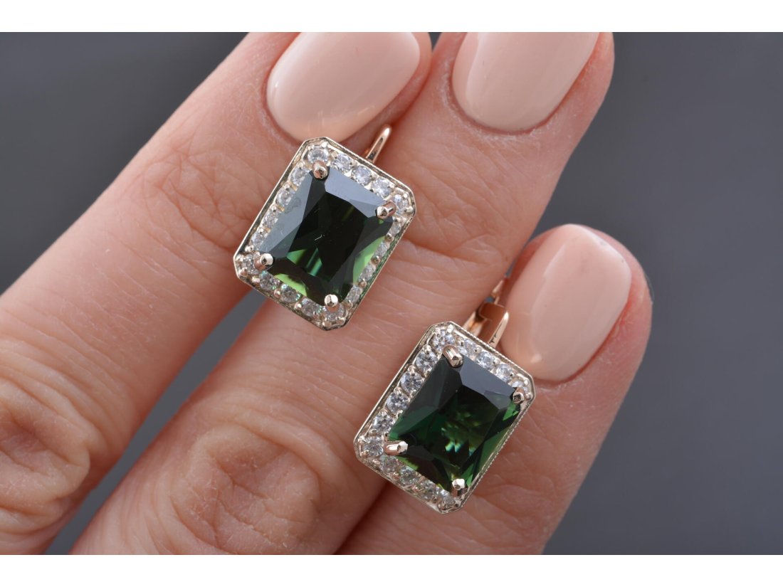 Сережки із прямокутним каменем (зелений кварц) - Купити