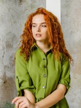 Сукня-сорочка кольору Оливка 270106-2 - Фото7 Сукня-сорочка кольору Оливка 270106-2