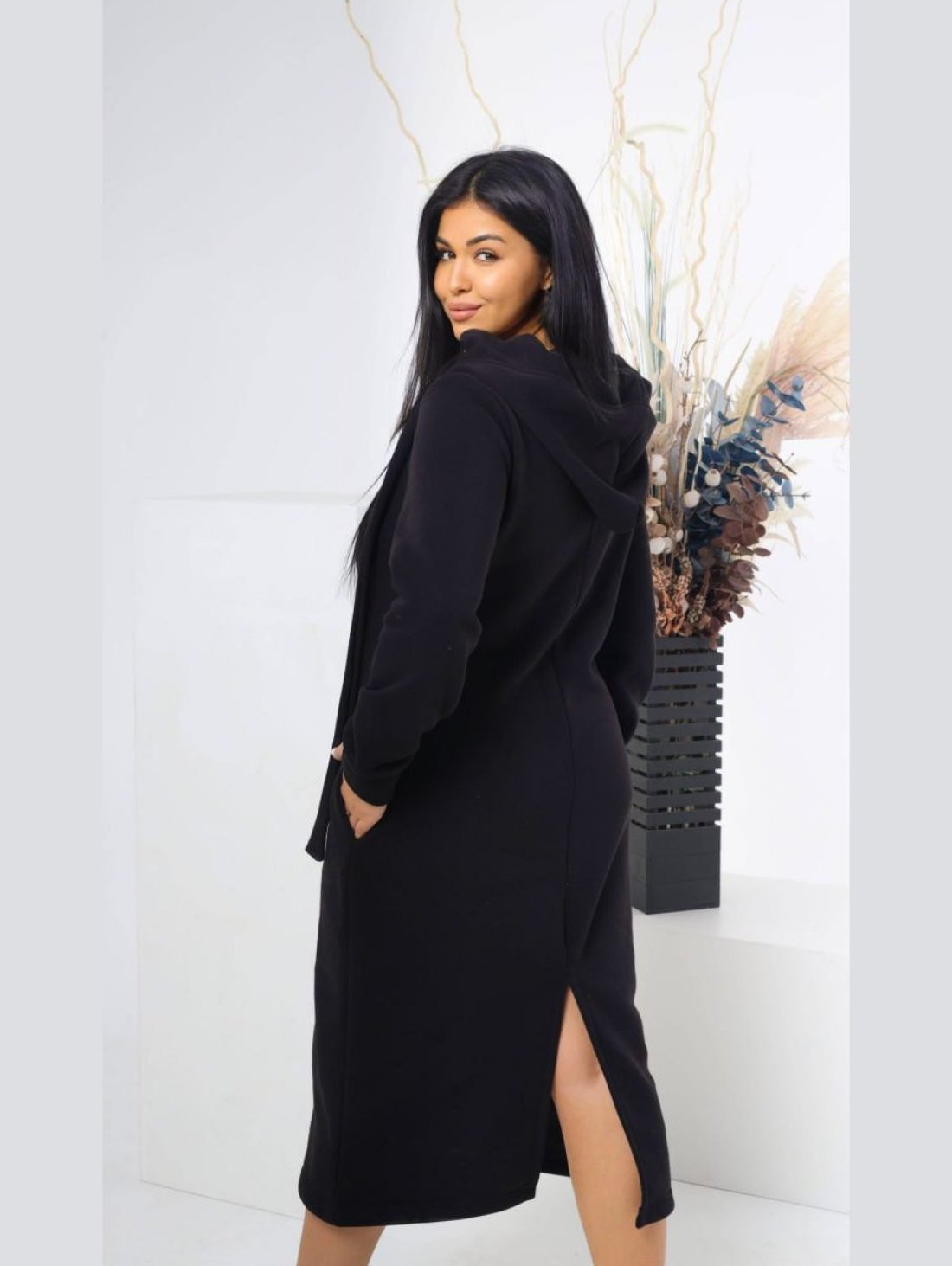 Сукня вільна тринитка з начосом і капюшоном INNOE 300035-1 Чорний - Купити