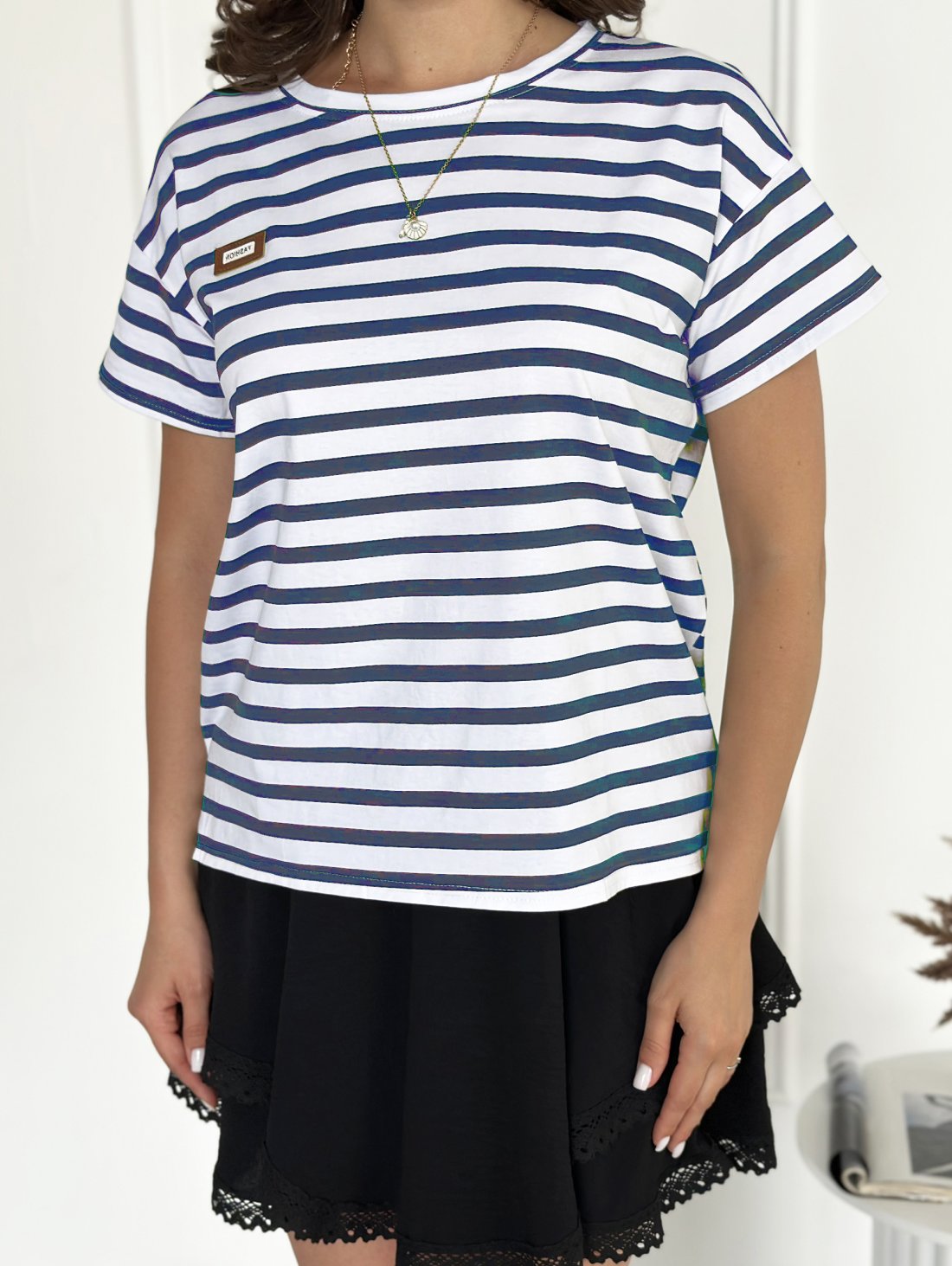 Базова лінія – футболка-оверсайз у смужку INNOE 300054-1 Синьо-білий - Купити