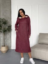Плаття-худі міді з турецької тринитки з люрексом і начосом INNOE 270587-1 Бордовий