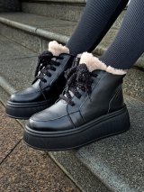 Комфортні зимові черевики на платформі з натуральної шкіри INNOE 777562-2 Чорний - Innoe