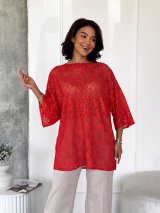 Ефектна мереживна туніка oversize INNOE 230241-1 Червоний