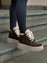 Жіночі замшеві черевики з хутром на платформі INNOE 777562-1 Коричневий