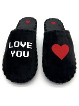 Чоловічі домашні капці Family Класичні закриті Чорні велюрові з написом Love you ❤️ - Купити