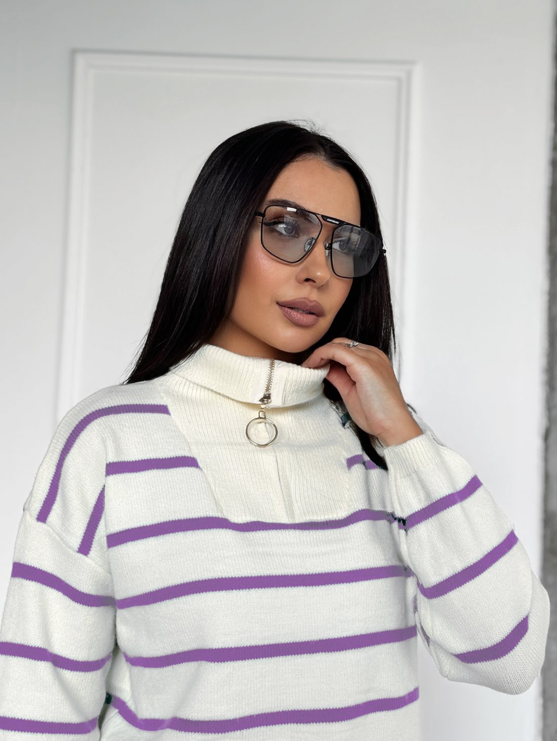 Светр із коміром-поло на замку INNOE 300064-1 Фіолетовий - Innoe