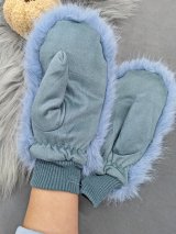 Стильні рукавички з хутряною обробкою та замшевою вставкою INNOE 85005-1 Блакитний