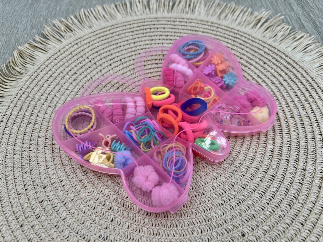 Дитячий набір заколок та резинок у коробочці. Метелик