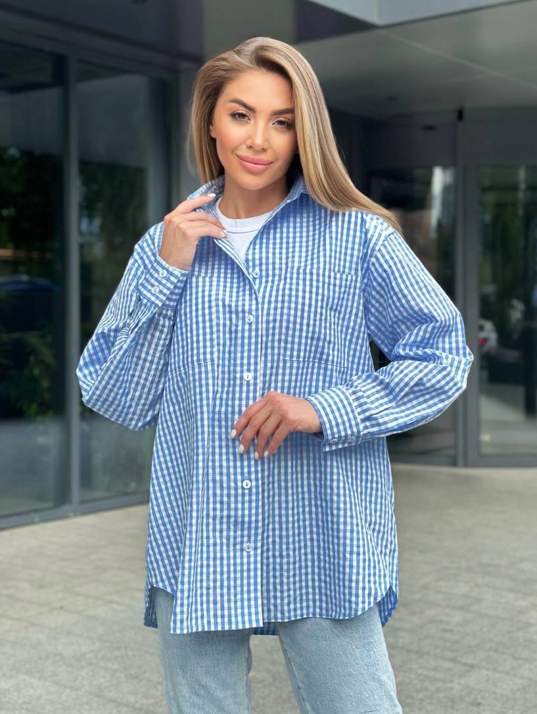 Стильна жіноча сорочка у клітину 230220-1 - Купити