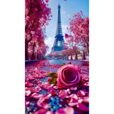 Алмазна мозаїка Ейфелева вежа та троянда 40*50 см - Купити