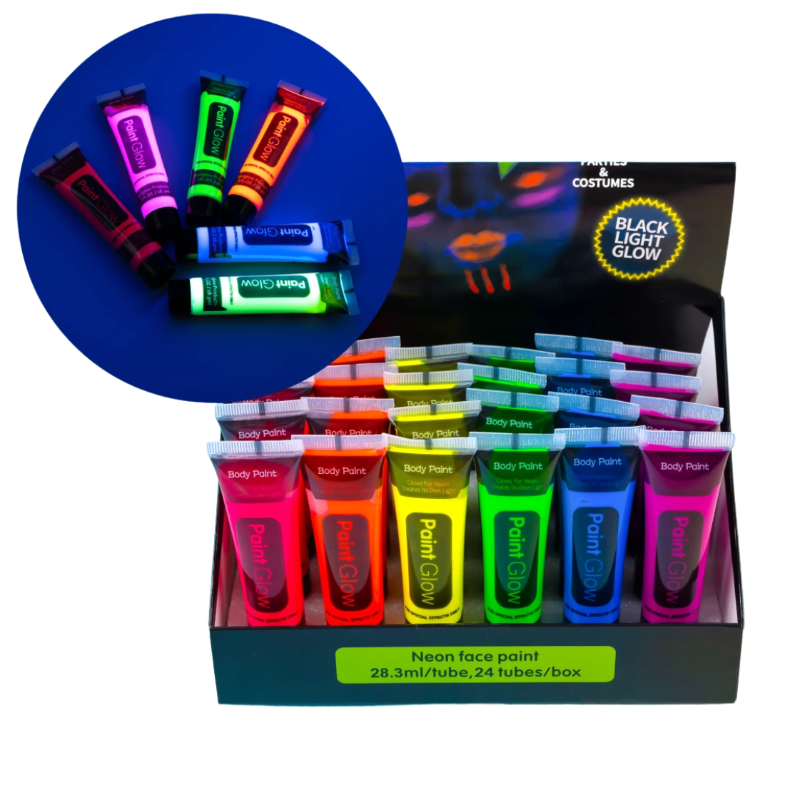 Грим для обличчя та тіла флуоресцентний 24 тюбики
