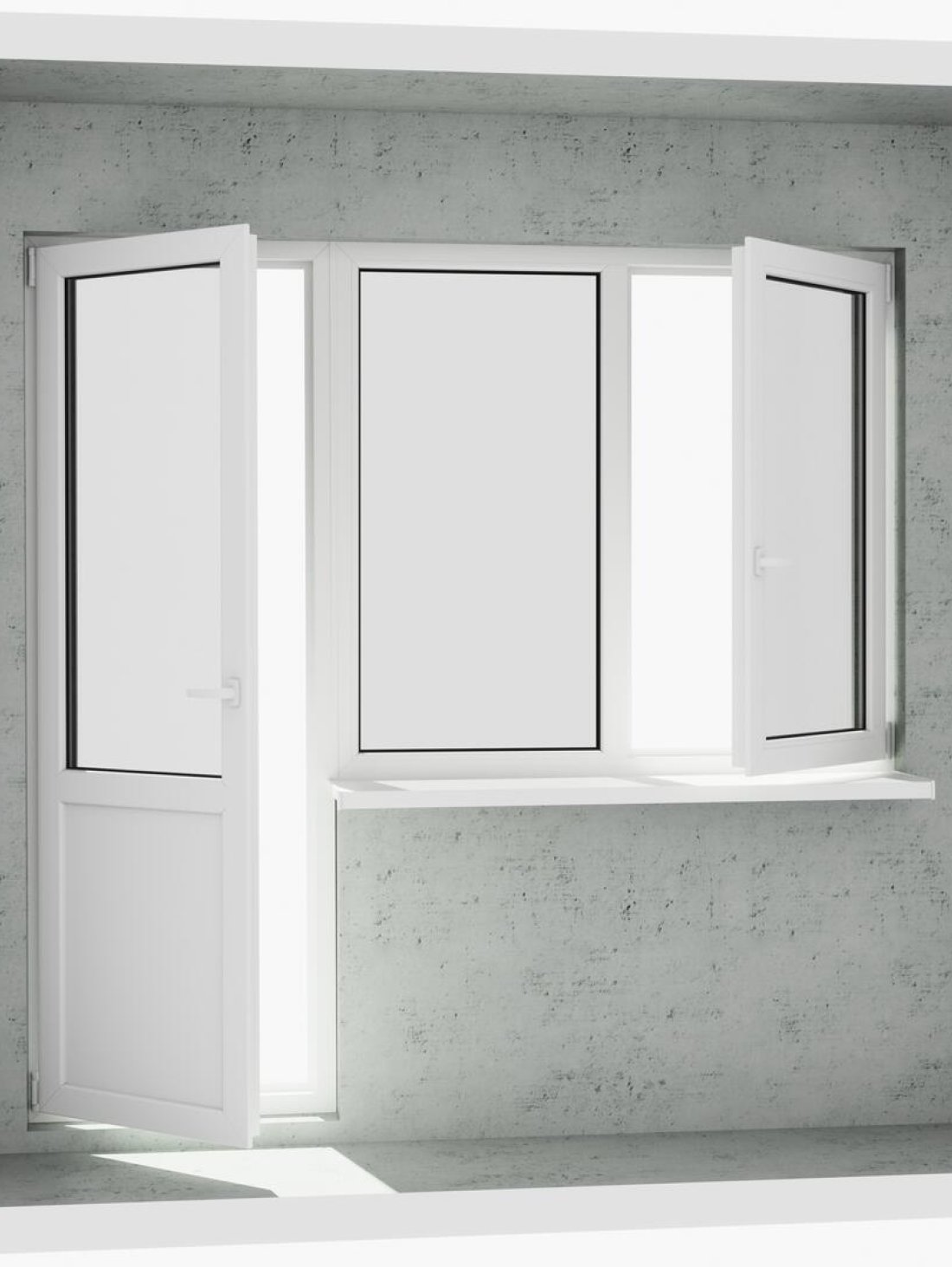 Выход на лоджию (балкон): бюджетный классический белый металлопластиковый балконный блок (дверь без режима проветривания, открывается 1 половинка окна) - Купить