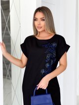 Лляна сукня з квітковою вишивкою INNOE 270353-5 Чорний - Купити
